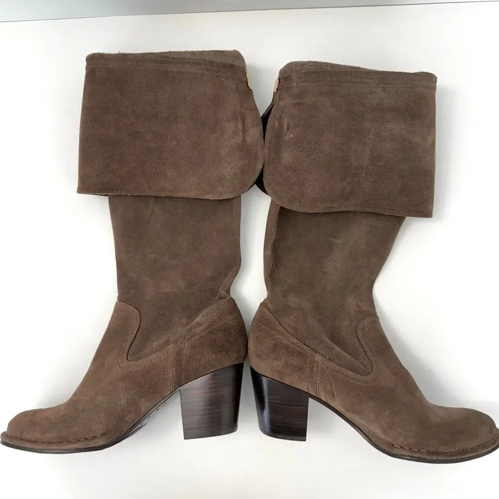 FRYE Lucinda Slouch Pull-On Over the Knee Suede Unlined Boots Dark Brown 8M